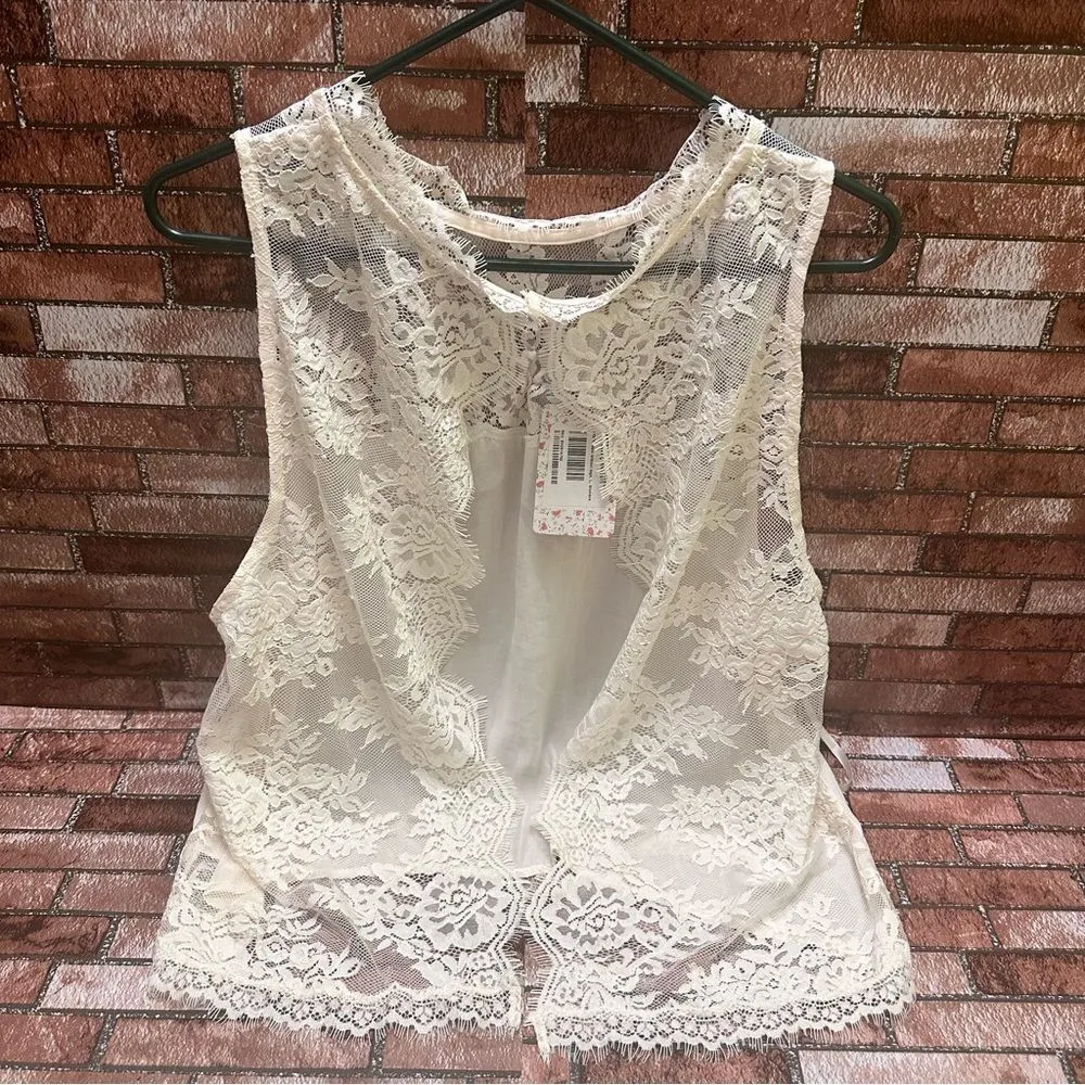 Free People cream Lace open crossover top L - Image 3