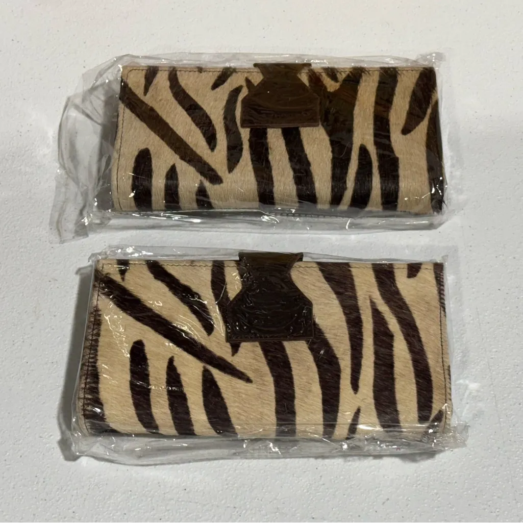 Lot Of 2 Real Handmade Animal Print Fur Leather Loop Closure Wallet/Hand Clutch - Image 16