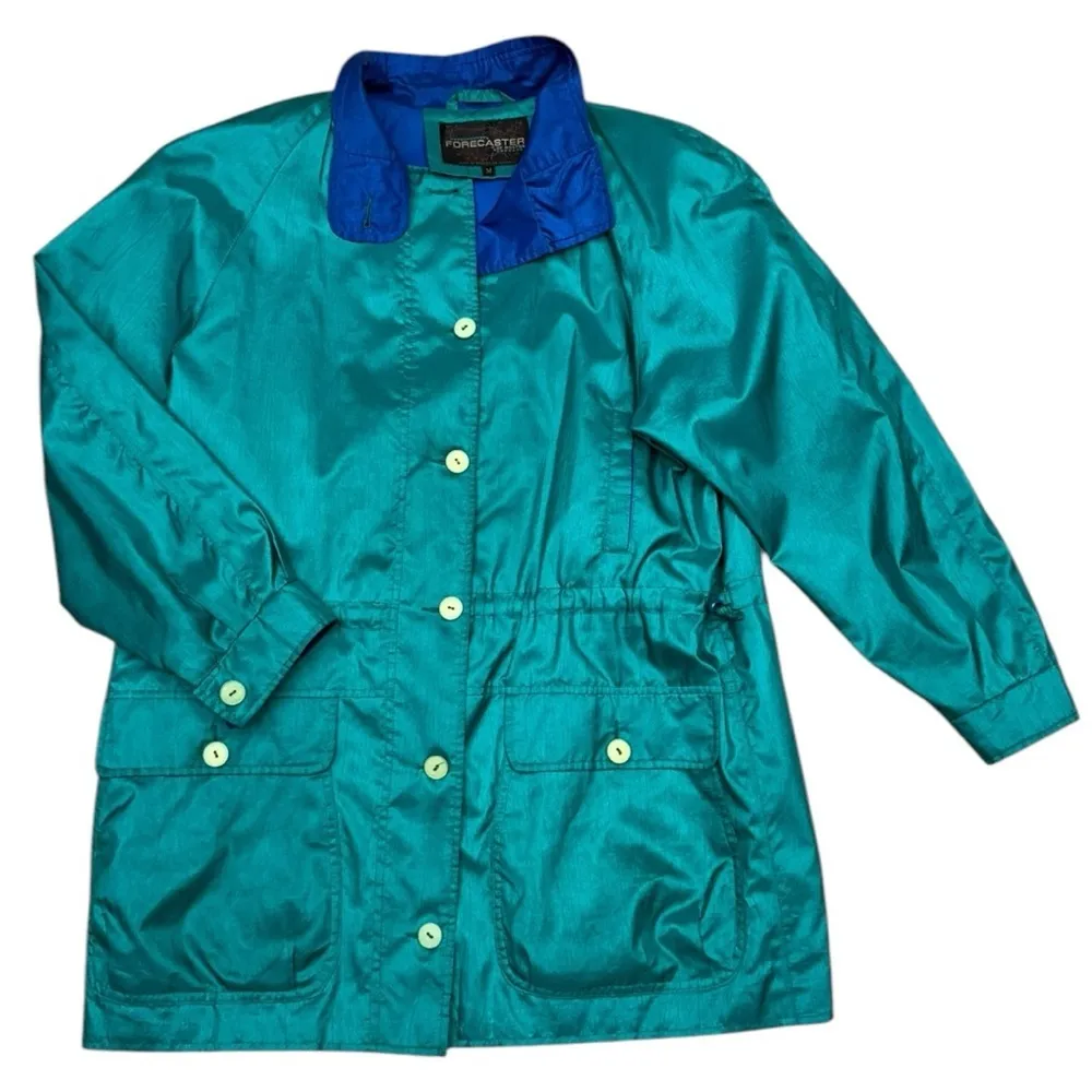 Vintage Forecaster of Boston Vintage Trench Coat Size Medium, Teal and Blue EUC Green - Image 12