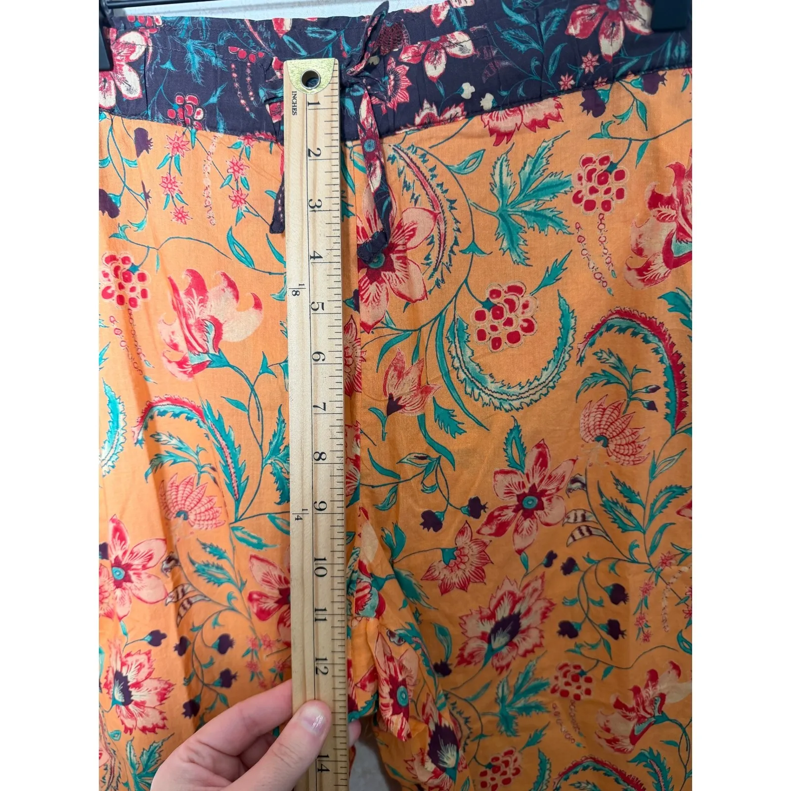 Sundance Leia Orange Floral Paisley Print Drawstring Cropped Pants Cotton Boho - Image 4