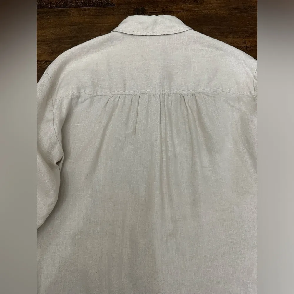 Trina Turk Out of the office Unwind 100% Linen Shirt Size M Flax Beige Color - Image 6