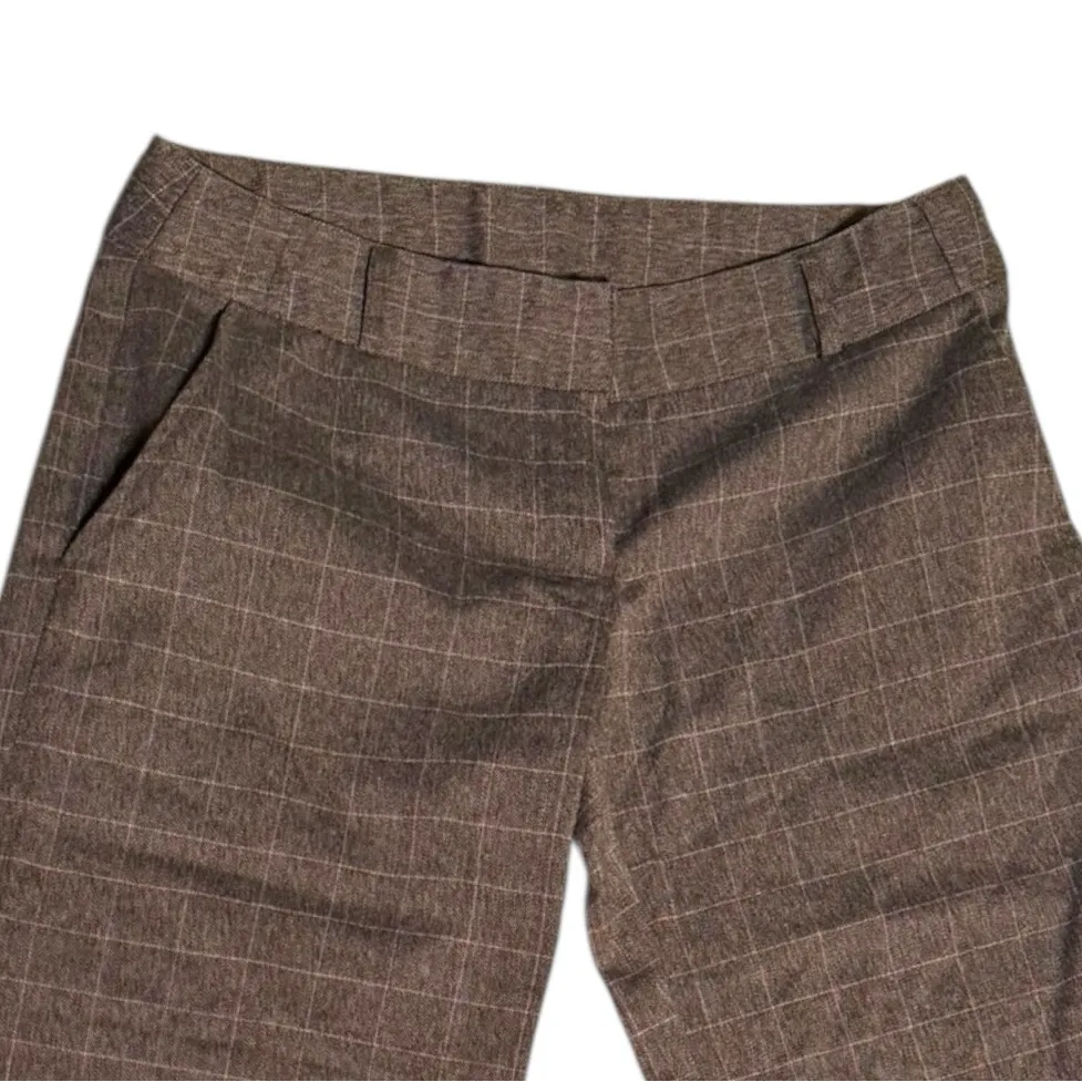 Vintage Brown Plaid Wide Leg long‎ shorts culottes knee length herringbone 7 - Image 2