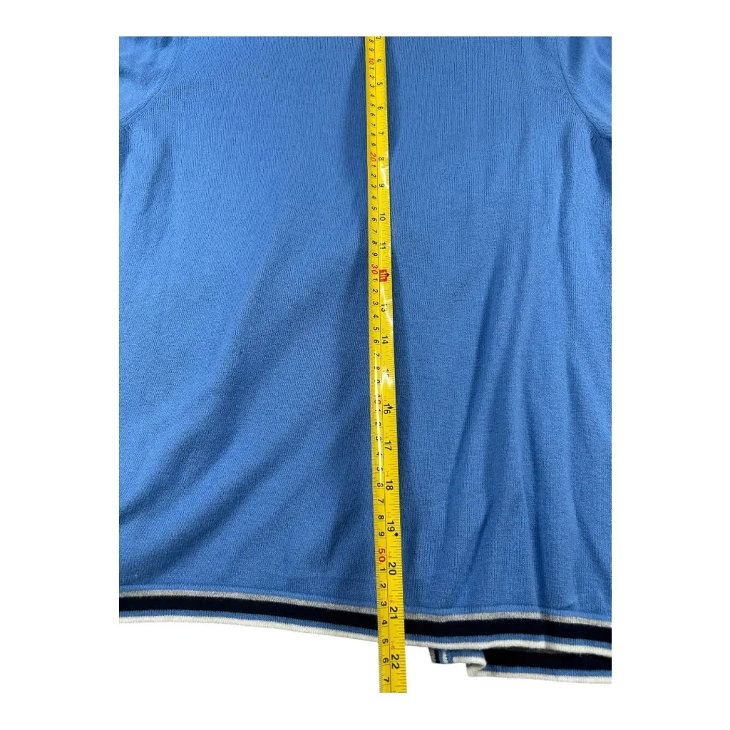 TALBOTS Charming Cardigan - Tipped, Size MP
 Blue Button-Up with White Trim - Image 7