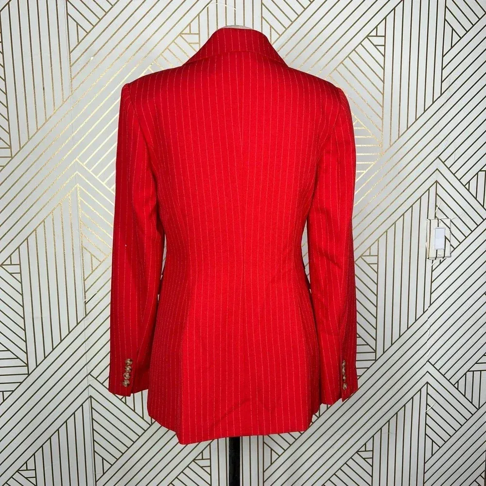 C/MEO Collective Go From Here Double Breasted Red Pinstripe Blazer Size US Small - Image 7