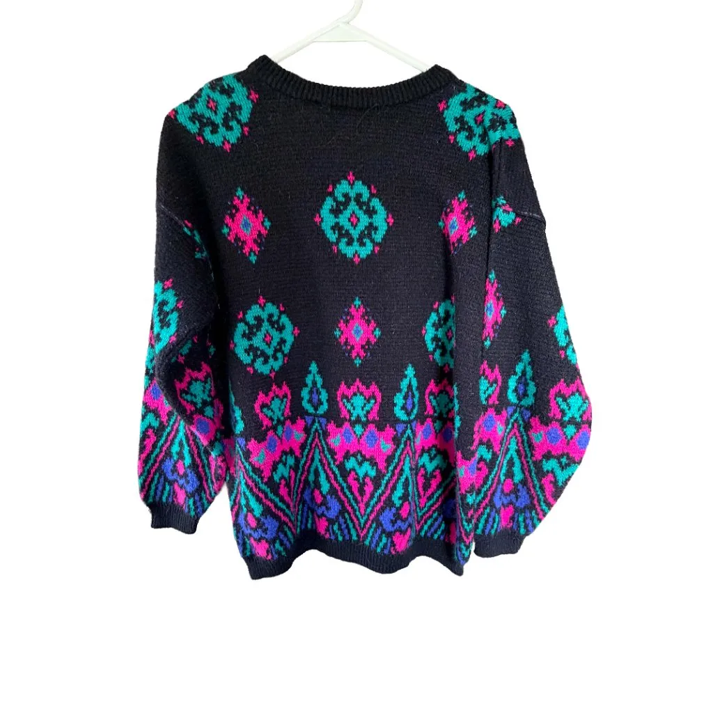 Autograph Vintage 80s Geometric Southwest Sweater Oversized Black Pink Turquoise - Image 6