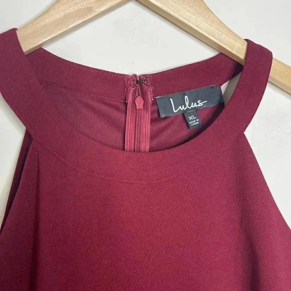 Lulus Sleeveless Skater Dress Scollop Hem Maroon Size XL Berry - Image 7