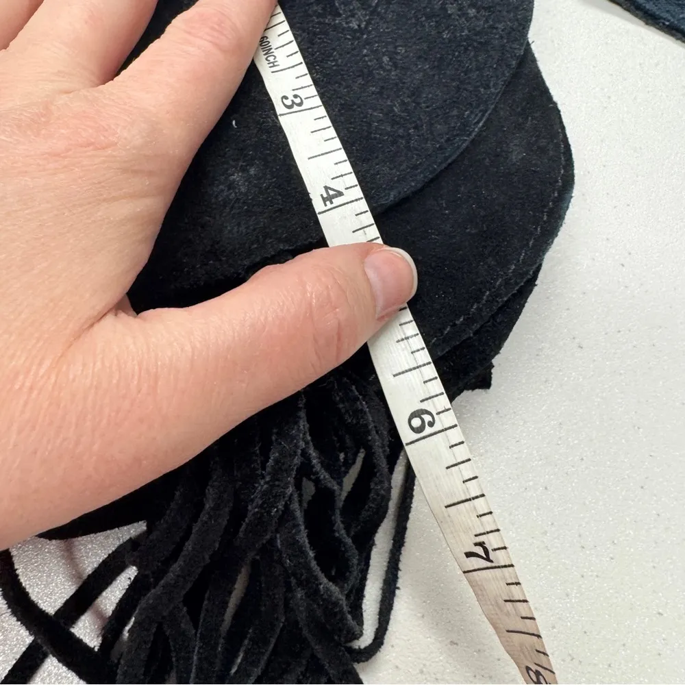 World Market Black Suede Leather Fringe Crossbody Handbag Purse Boho Casual - Image 9