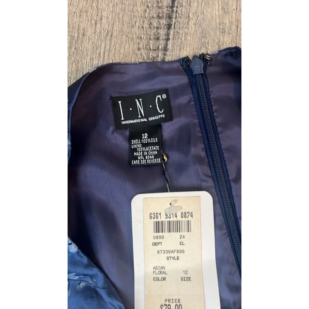 INC International Concepts 100% Silk BLUE Floral 12 Skirt LIGHTWEIGHT NWT #39 - Image 7