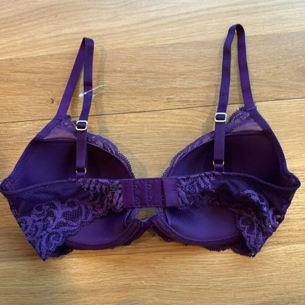 Natori Bra Feathers Plunge Purple Lace Balconette NWOT 34DD - Image 3