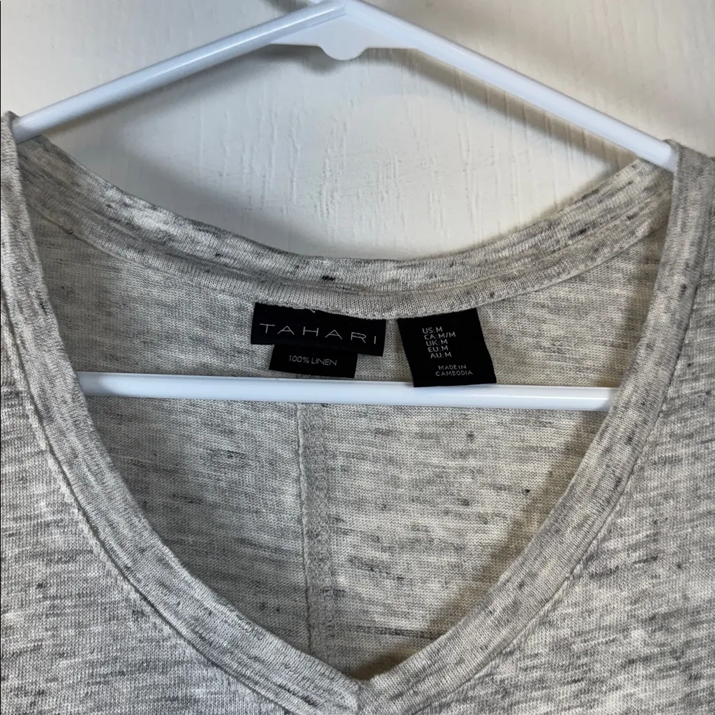 Tahari 100% Linen Gray V-Neck Shirt Size Med EUC #2028 - Image 3