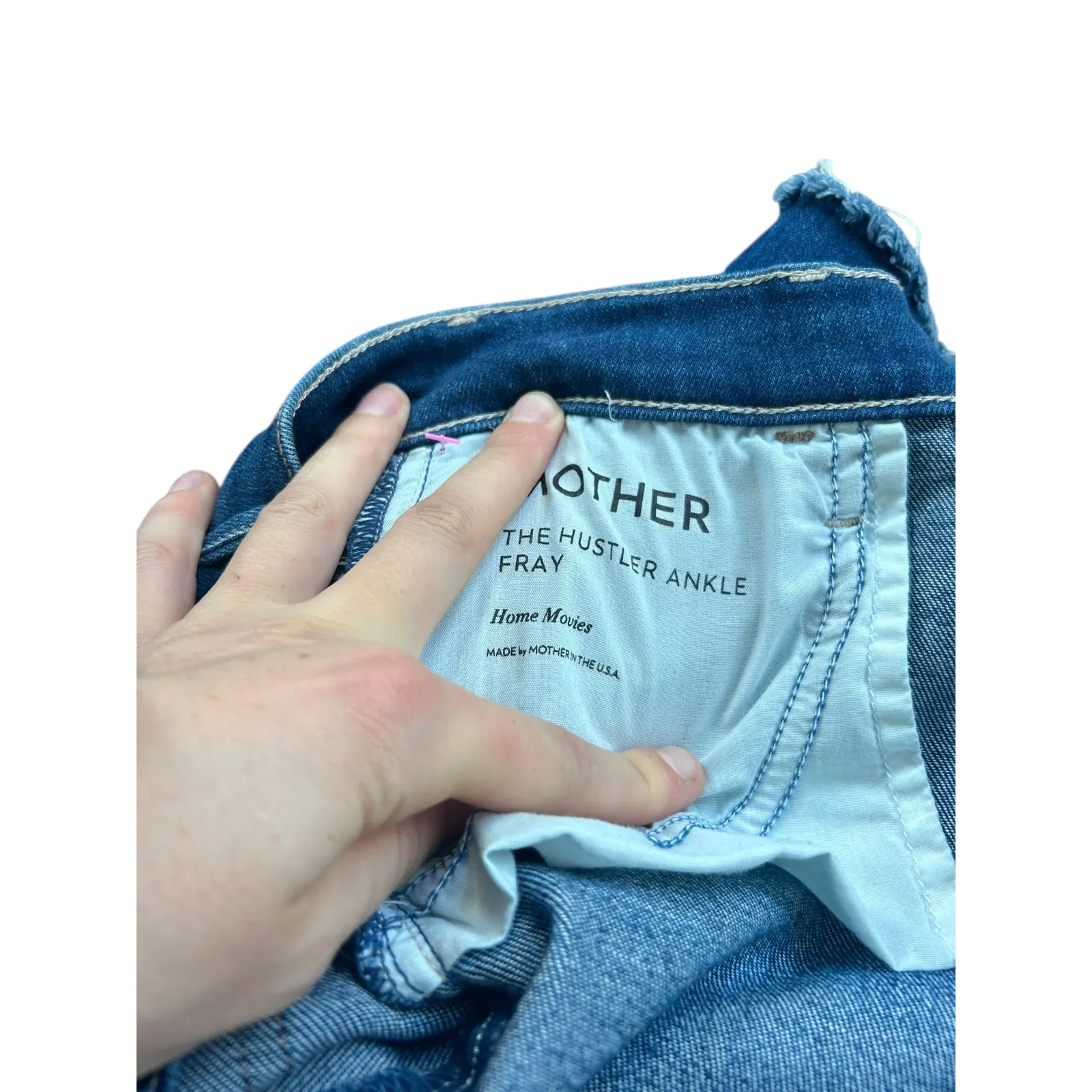 MOTHER The Hustler Ankle Fray Jeans Home Movies Dark Wash High Rise Crop Flare Blue Size 26 - Image 8