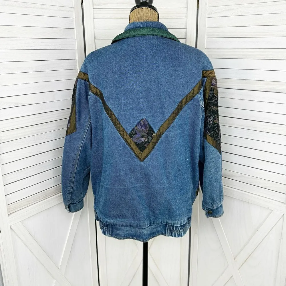 Current Seen Vintage 80s Patchwork Denim Coat Blue Medium Full Zip - Image 4