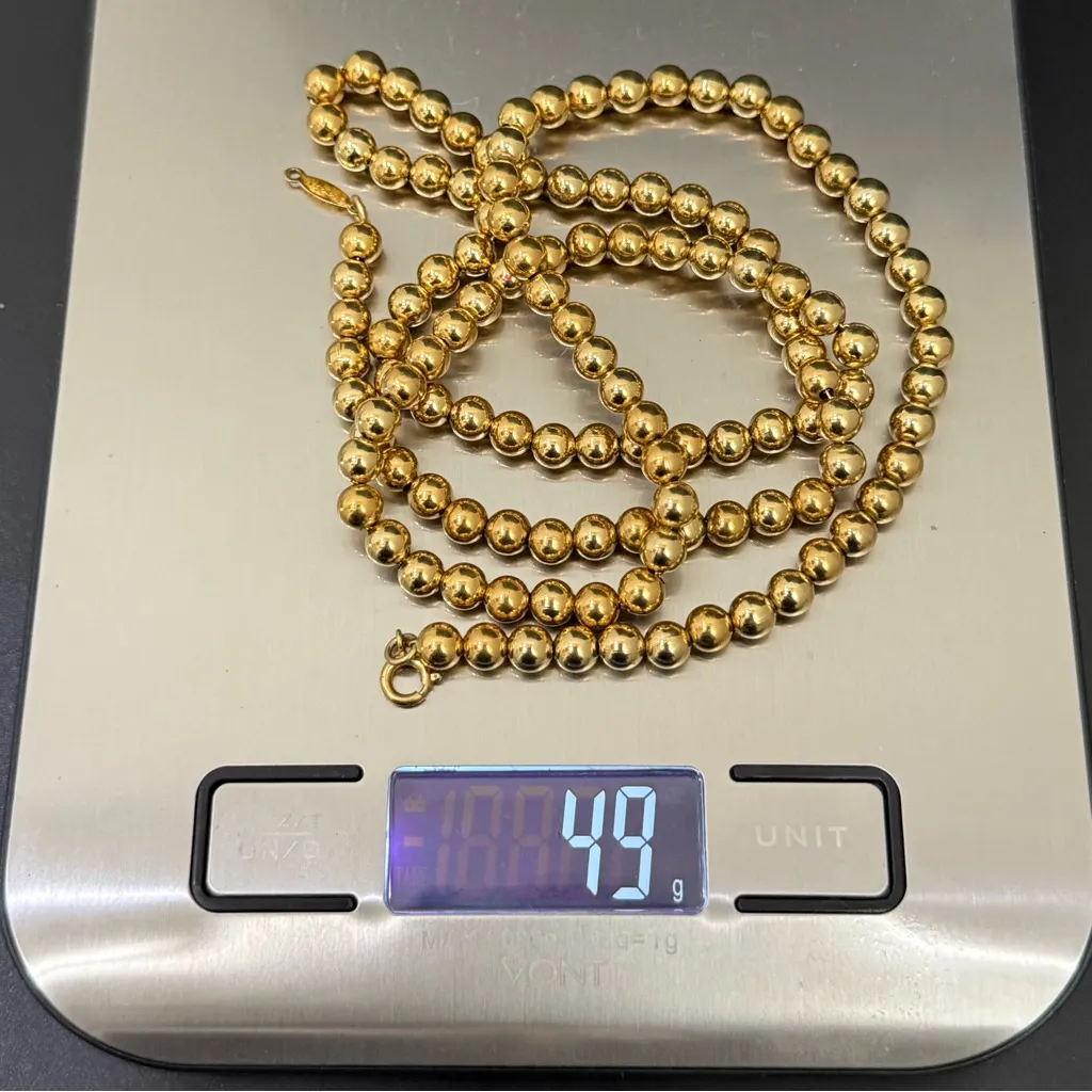 Vintage NAPIER Signed Gold Tone 6mm Ball Bead Chain 30” Necklace 49g. - Image 6
