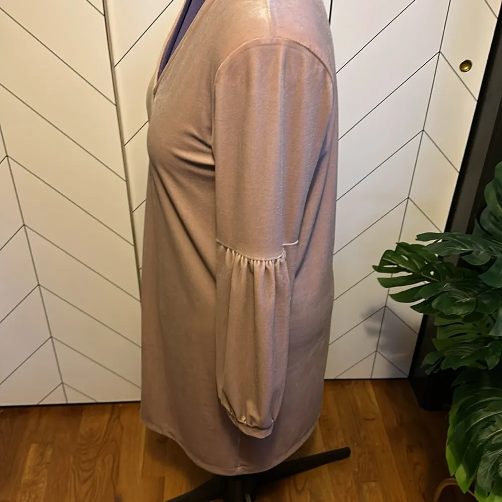 Madewell Women’s Medium Velvet V-neck Lilac Purple Long Bell Sleeve Mini Dress - Image 3