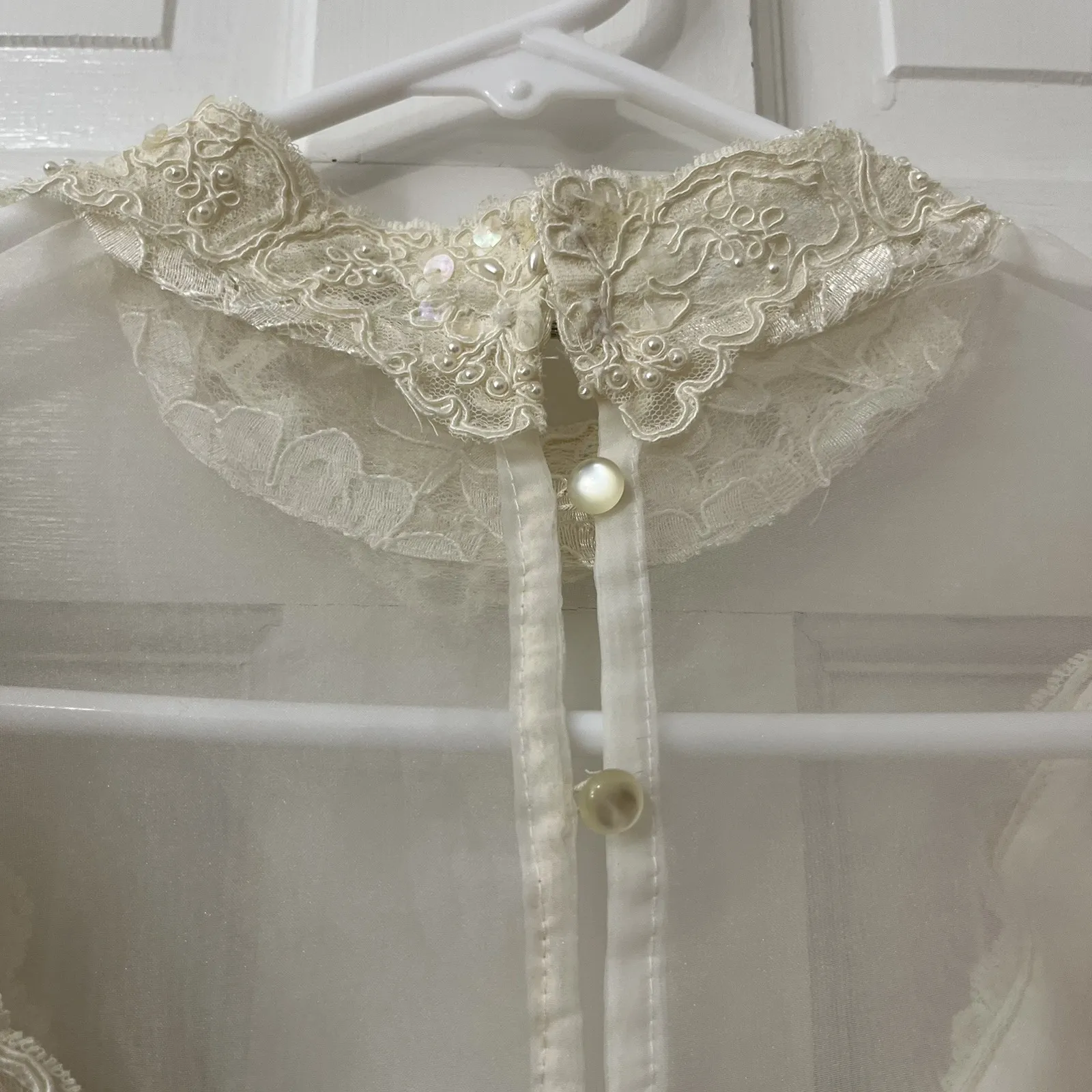 VTG Patra Embellished Blouse Organza Lace Pintuck Shoulder Pads‎ Feminine Sz 10 - Image 5