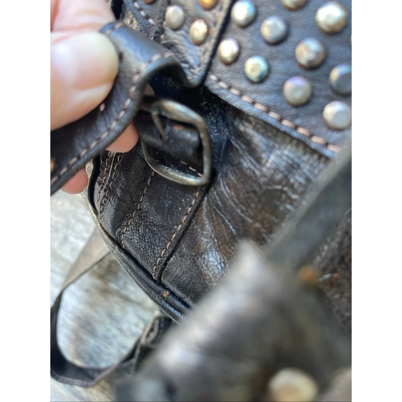 Vintage 70’s leather studded buckles backpack Black - Image 13