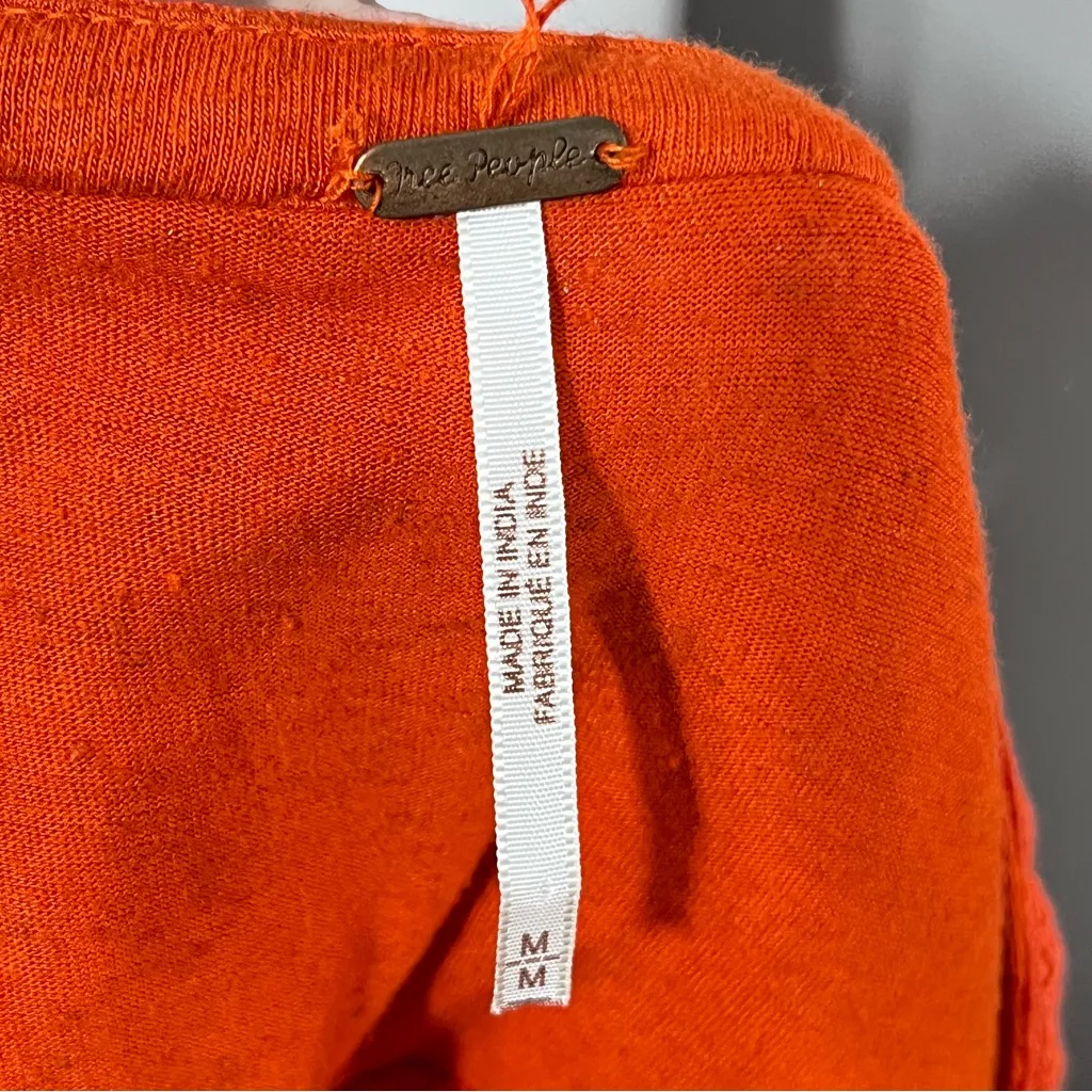 Free People Hearts Aflame Boho Blouse Red Orange Sequin Velvet Embroidered Sz M - Image 11