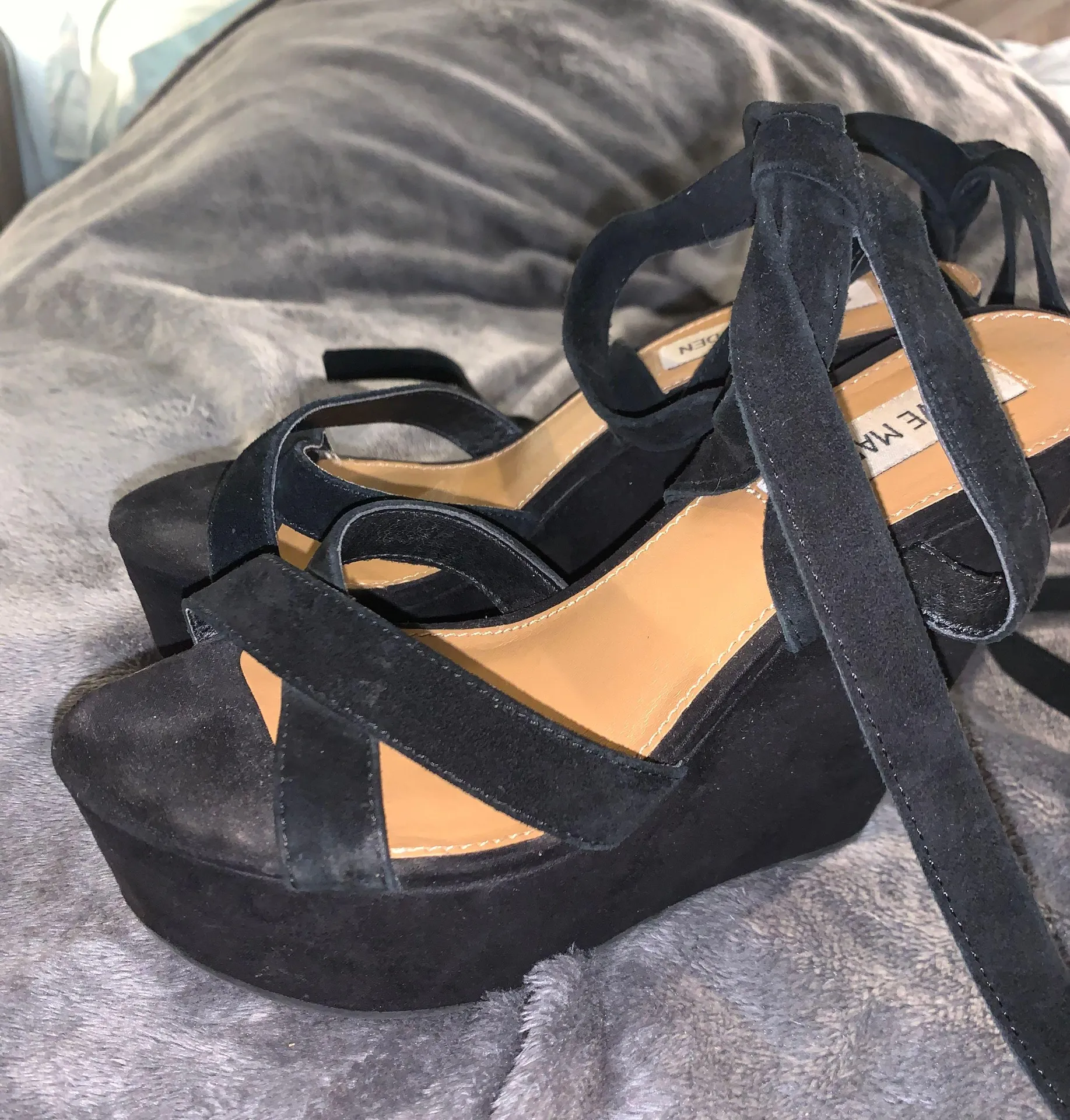Steve Madden Black Platform Lace Up Wedges - Image 3
