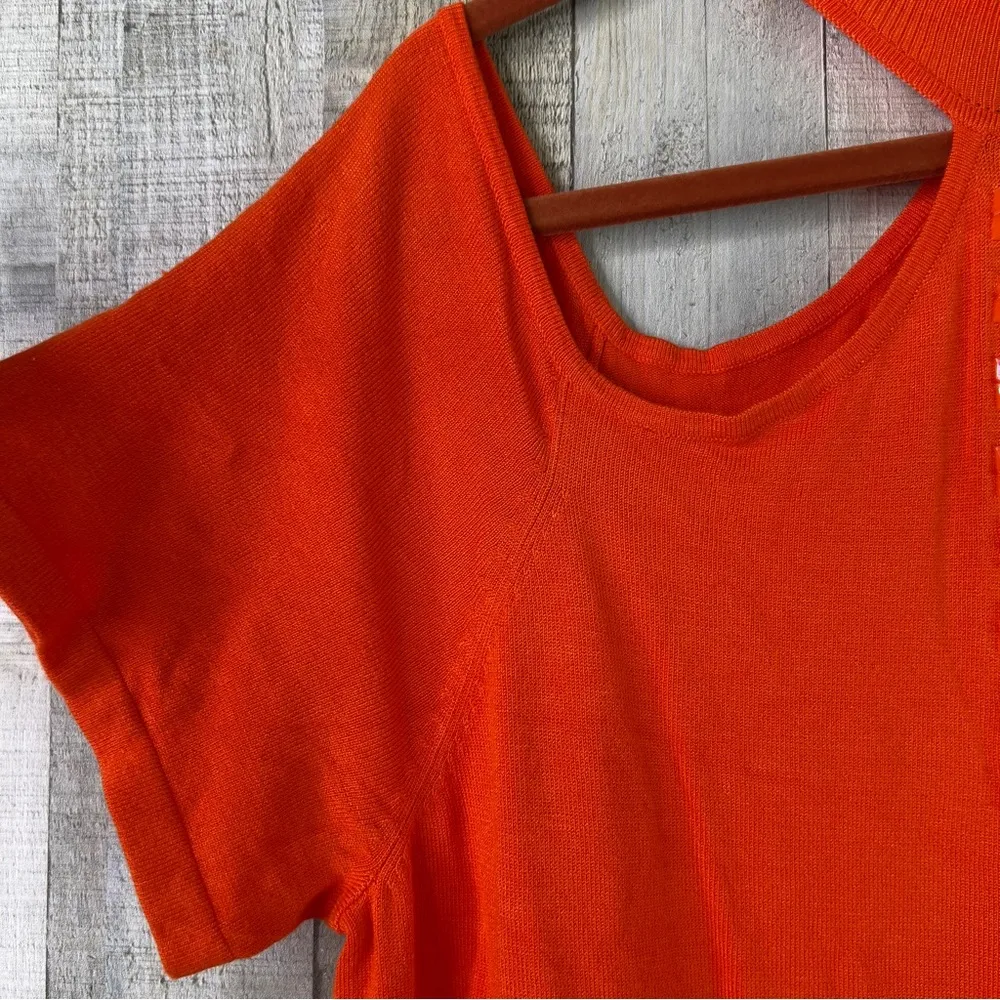 Ashley Stewart Size 18/20 Halter Neck Cold Shoulder Short Sleeve Orange Sweater - Image 3