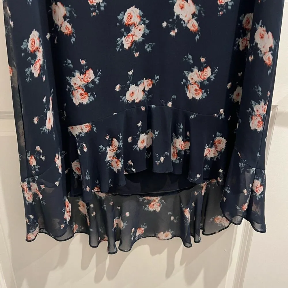 Noir Dress Women M Navy Floral High Low Midi Peasant Ruffle Cottagecore Spring Blue Size M - Image 3