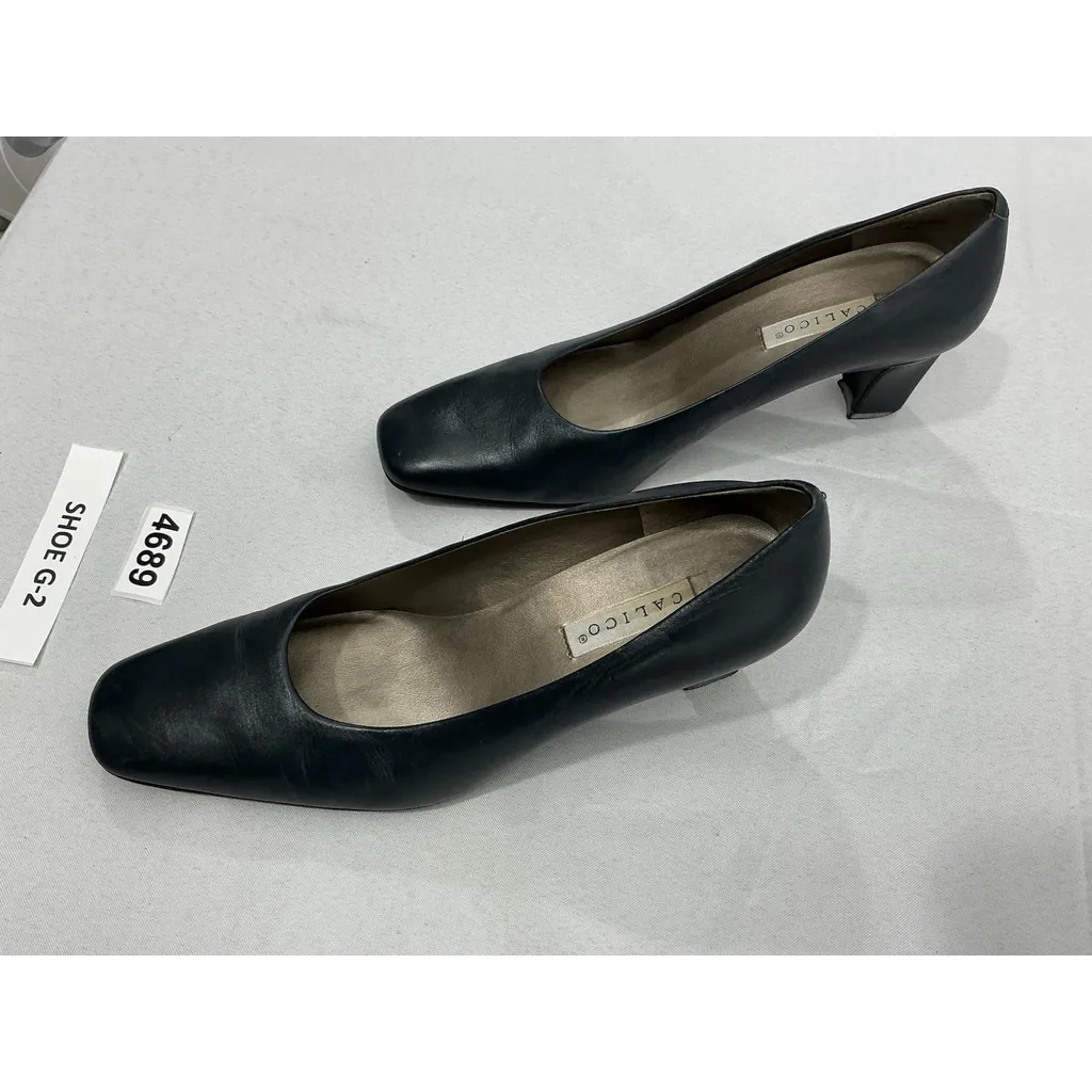 Womans Calico Slip On Pumps 8 M Blue Square Toe Heel - Image 3