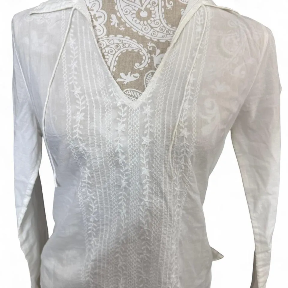 Abercrombie Sheer White Embroidered T Shirt Tunic Size Small Boho Preppy Basic - Image 3