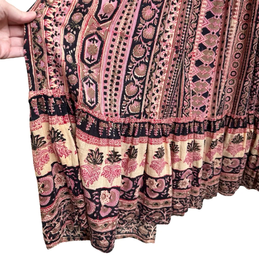 Vintage 1970s Phool Womens Size S Indian Block Print Cotton Boho Maxi Dress Pink - Image 3
