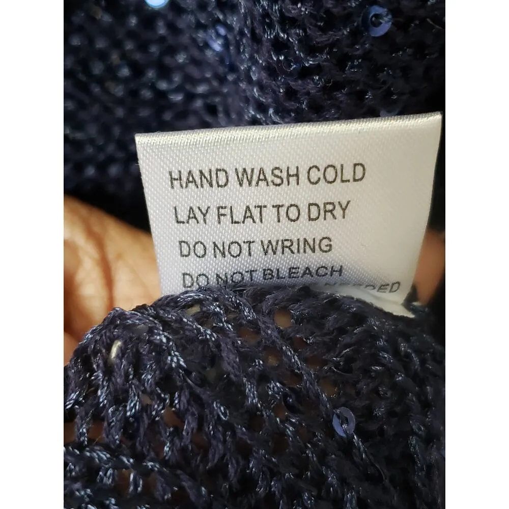 Fontana Sweater Women's XL Navy Sequin Knit Long Sleeve Boat Neck High Low Slit Blue - Image 5