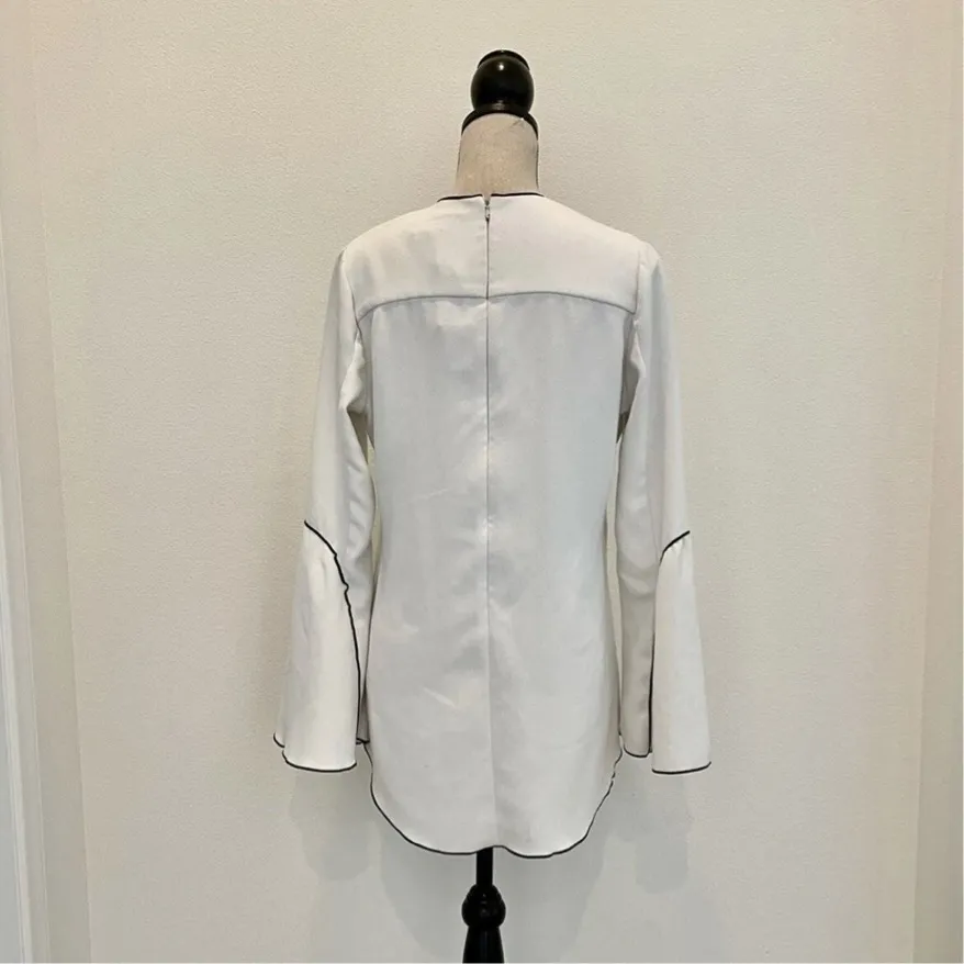 $265 DEREK LAM Collective V Neck Long Sleeve Blouse White size S | US4 | IT40 - Image 2