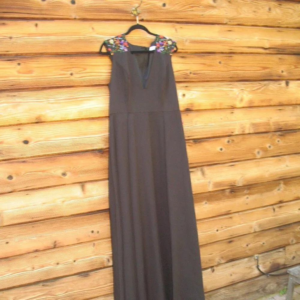 NEW Mac Duggal 26540 Beaded Cap Sleeve V Neck Gown Dress - Image 7