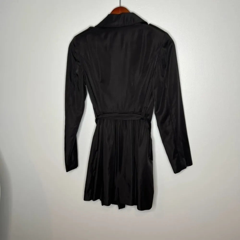 Kensie black button up waist tie trench coat faux pocket long sleeve size XS - Image 5