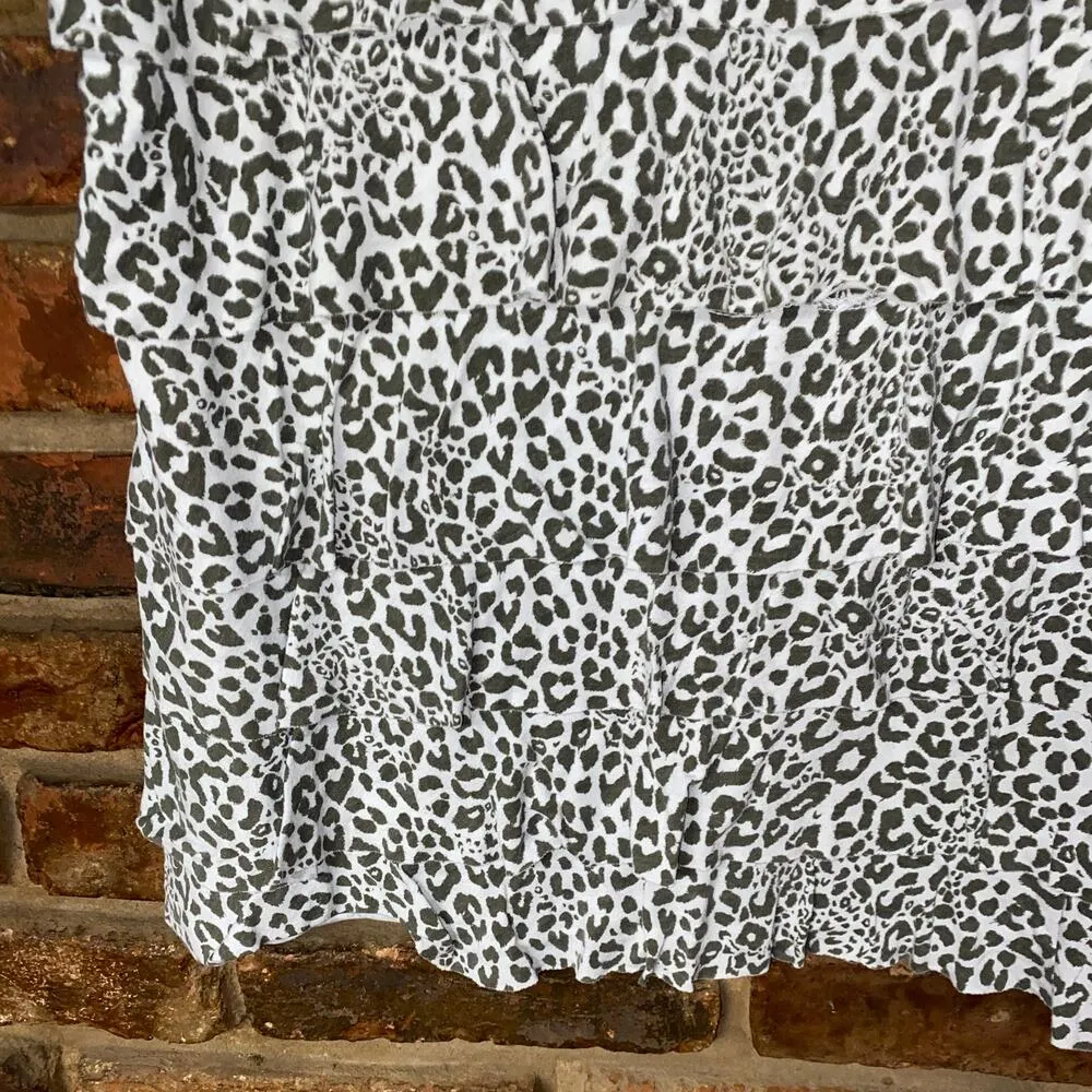 Liz Claiborne White Black Leopard Animal Tiered Ruffled Sleeveless Blouse Large - Image 3