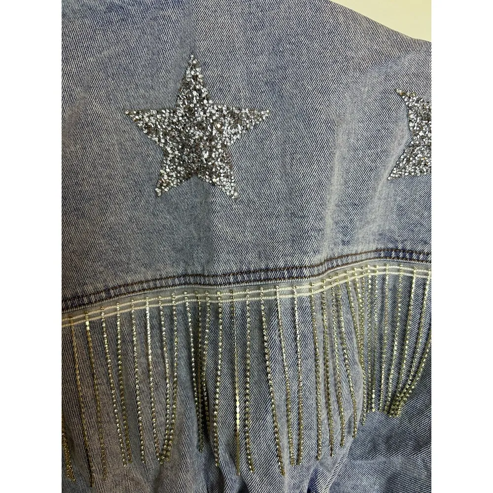 Blue B Collection Women’s Blue jean Denim Jacket Star Bedazzled Detail - Image 7