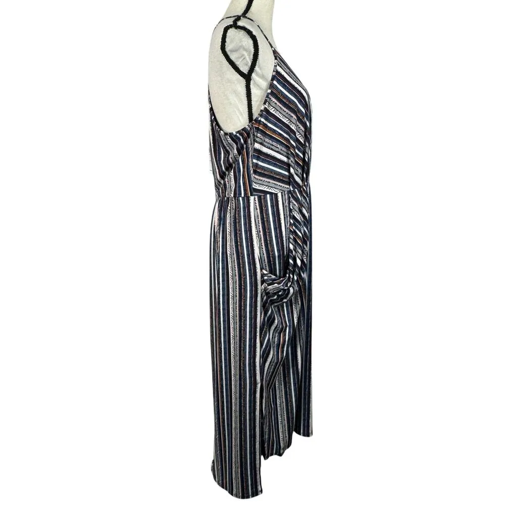 BCBGeneration Large Midi Dress Striped Halter V-Neck Pockets Stretch Hi-Low Hem - Image 6