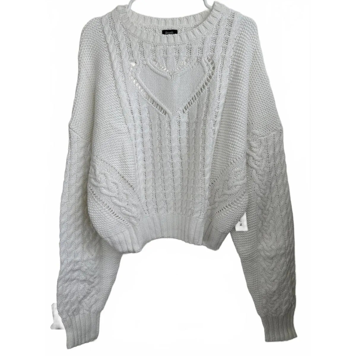 PacSun Cotton Beverly and Beck Heart Cable Knit Crew Neck Sweater White NWT XXL - Image 5