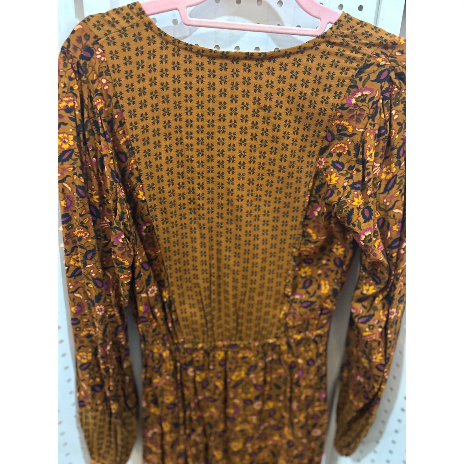 Knox Rose Womens Floral Print Long Sleeve Midi Dress Mustard Yellow XS - Image 6