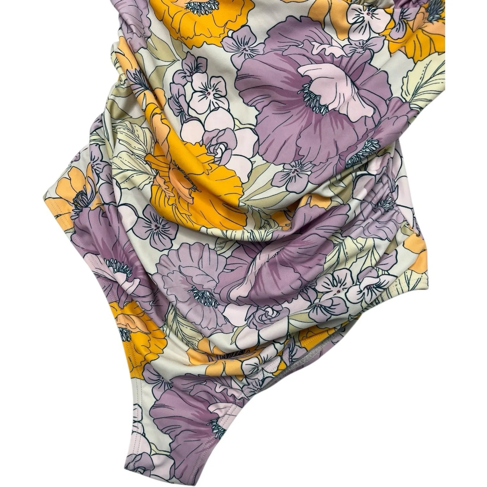 New Cupshe One Piece Swimsuit Womens Medium Purple Floral Halter Ruched Beach - Image 6