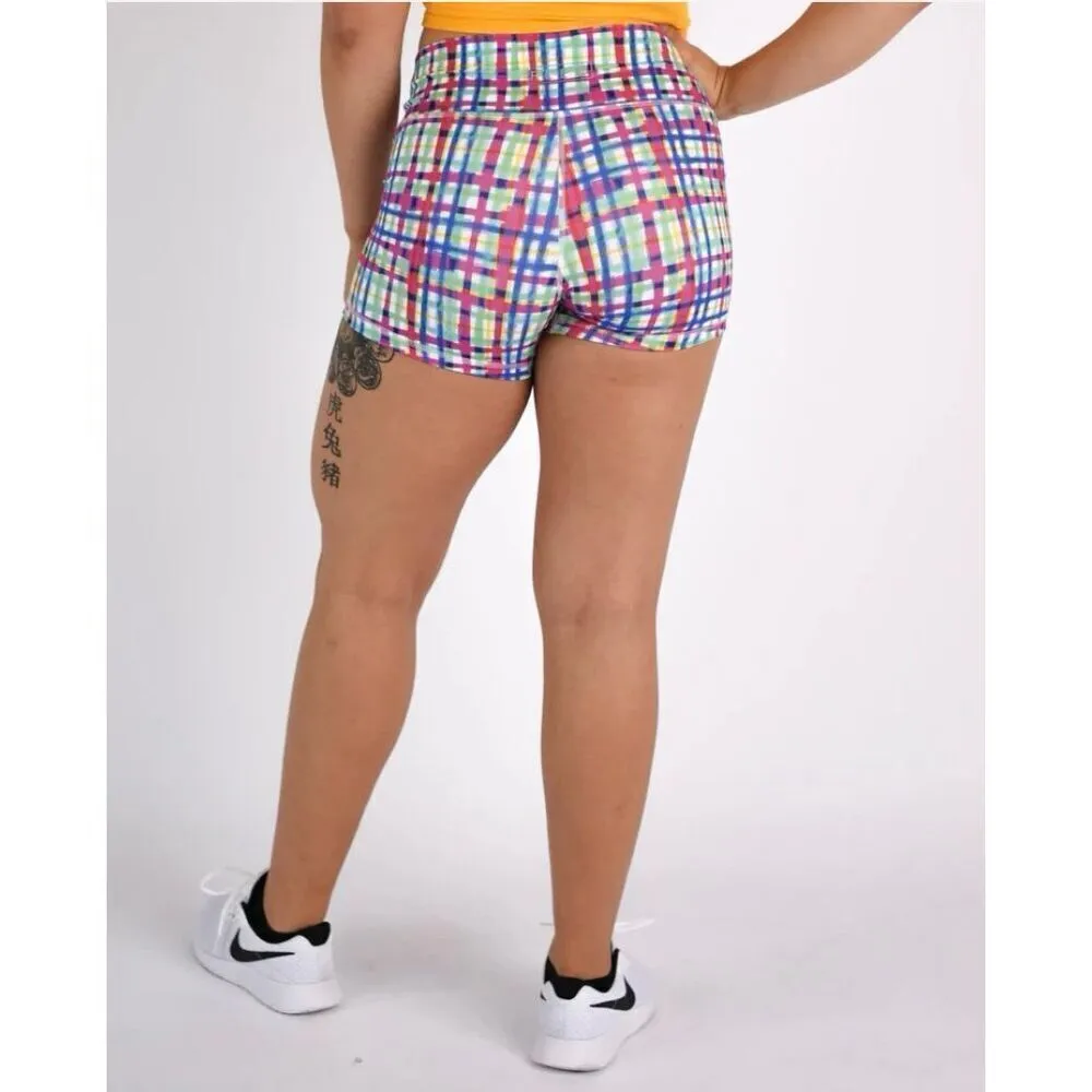 NWT Fleo Spring Be Nice Plaid Shorts power mid high size small Pink - Image 10