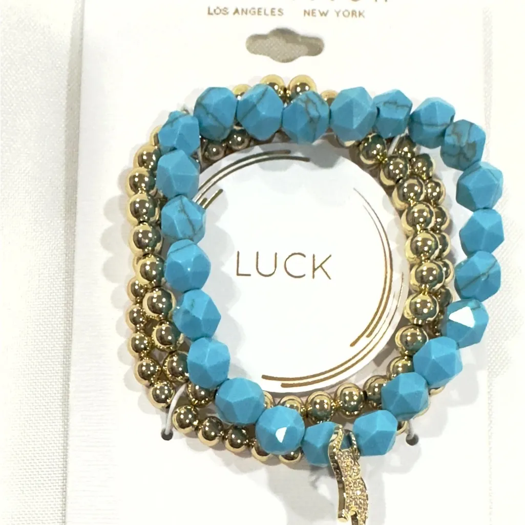 New 14Kt Gold Plated Genuine Stone and Bead Elephant Bracelet “Luck” Trio - Image 2