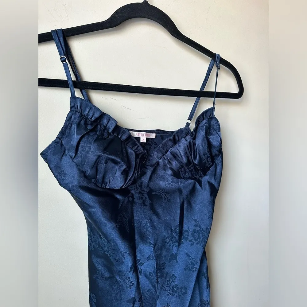Pacsun Lottie Moss Women’s Blue Bustier Mini Satin Dress Floral Butterfly’s - Image 2