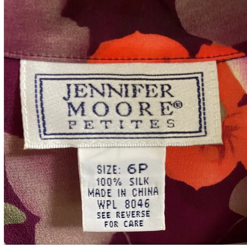 Jennifer Moore Petites Vintage Floral 100% Silk Blouse size 6P - Image 6