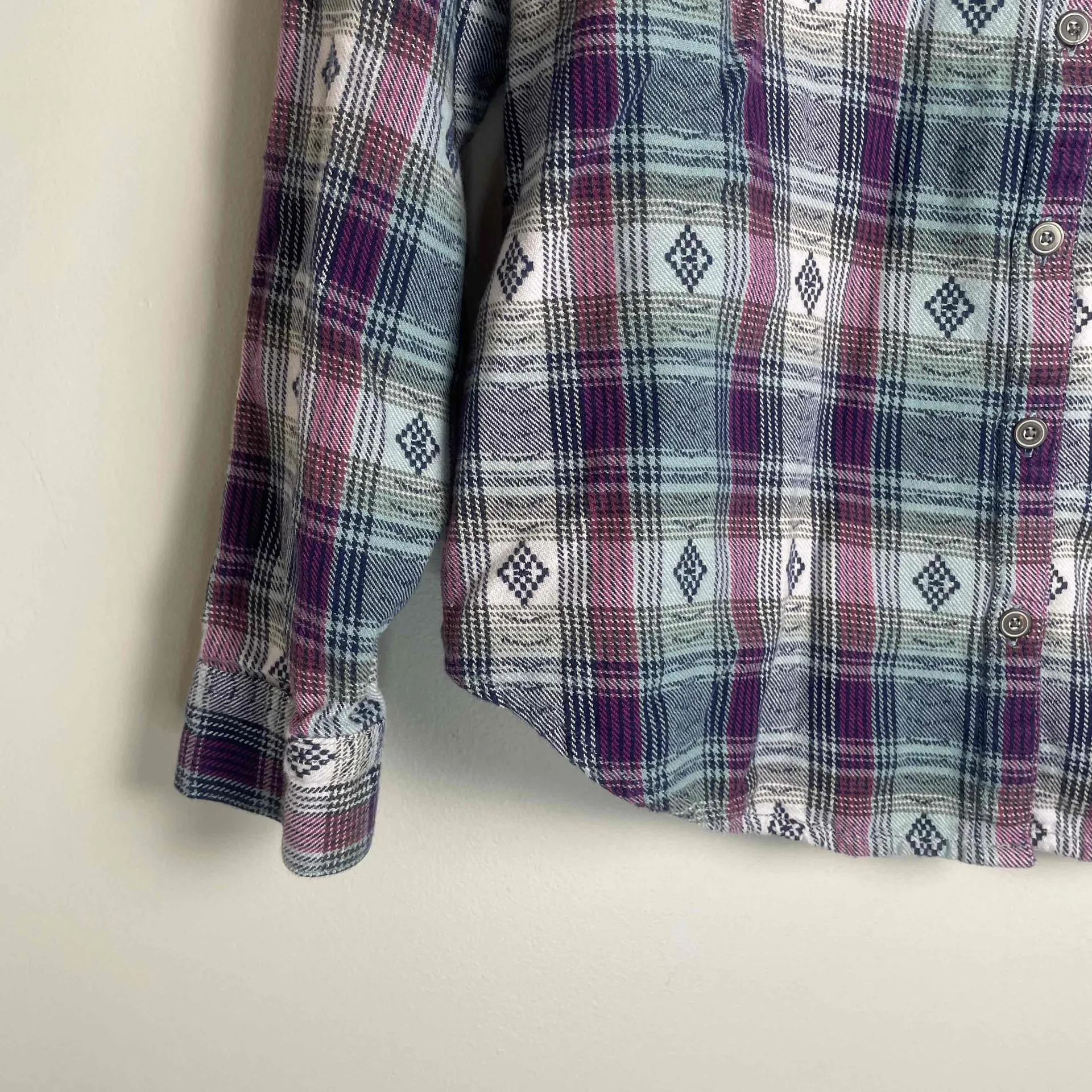 Aventura Women's Organic Cotton Southwestern Long Sleeve Button Down Size Medium Blue Size L - Image 3