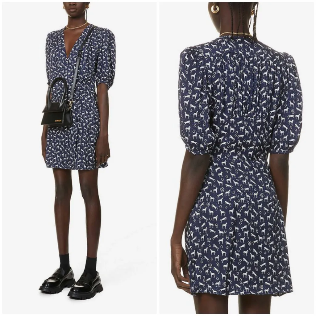 💕MAJE💕 Horse Print Jaquard Dress ~ Blue FR 34 = US XS NWT - Image 10