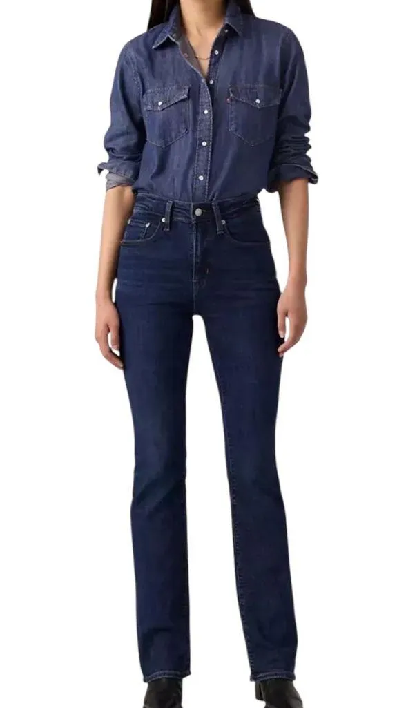 Levi's 725 HIGH RISE BOOTCUT Blue Denim Flare Wide Leg Jeans Pants 32 - Image 2