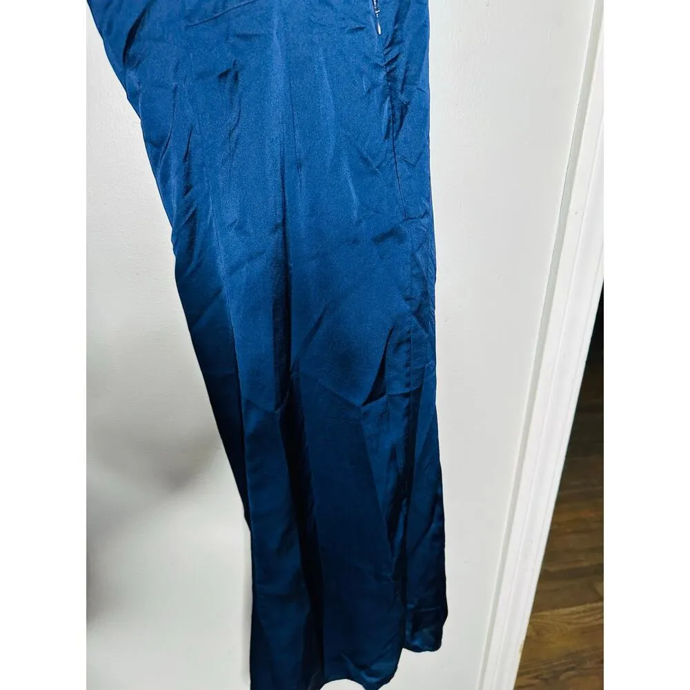 MILLY Dark Blue Satin Asymmetrical Electra Adjustable Straps Slip Dress Size 0 - Image 10