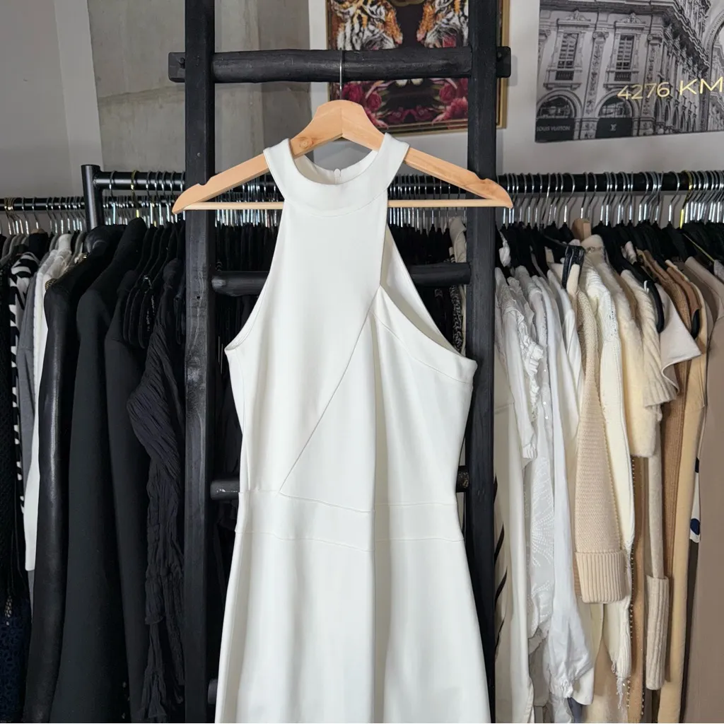 Marcella NYC Small White Knit Halter High Neck Sleeveless Maxi Slit Dress - Image 3