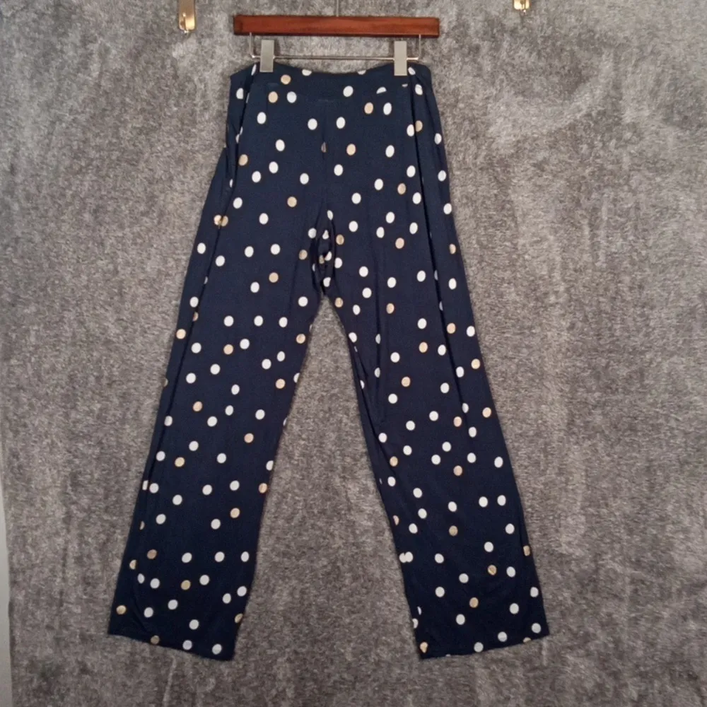 Soma Intimates Lounge Pants Navy Blue Polka Dots Elastic Wzist Pockets Size Smal - Image 3