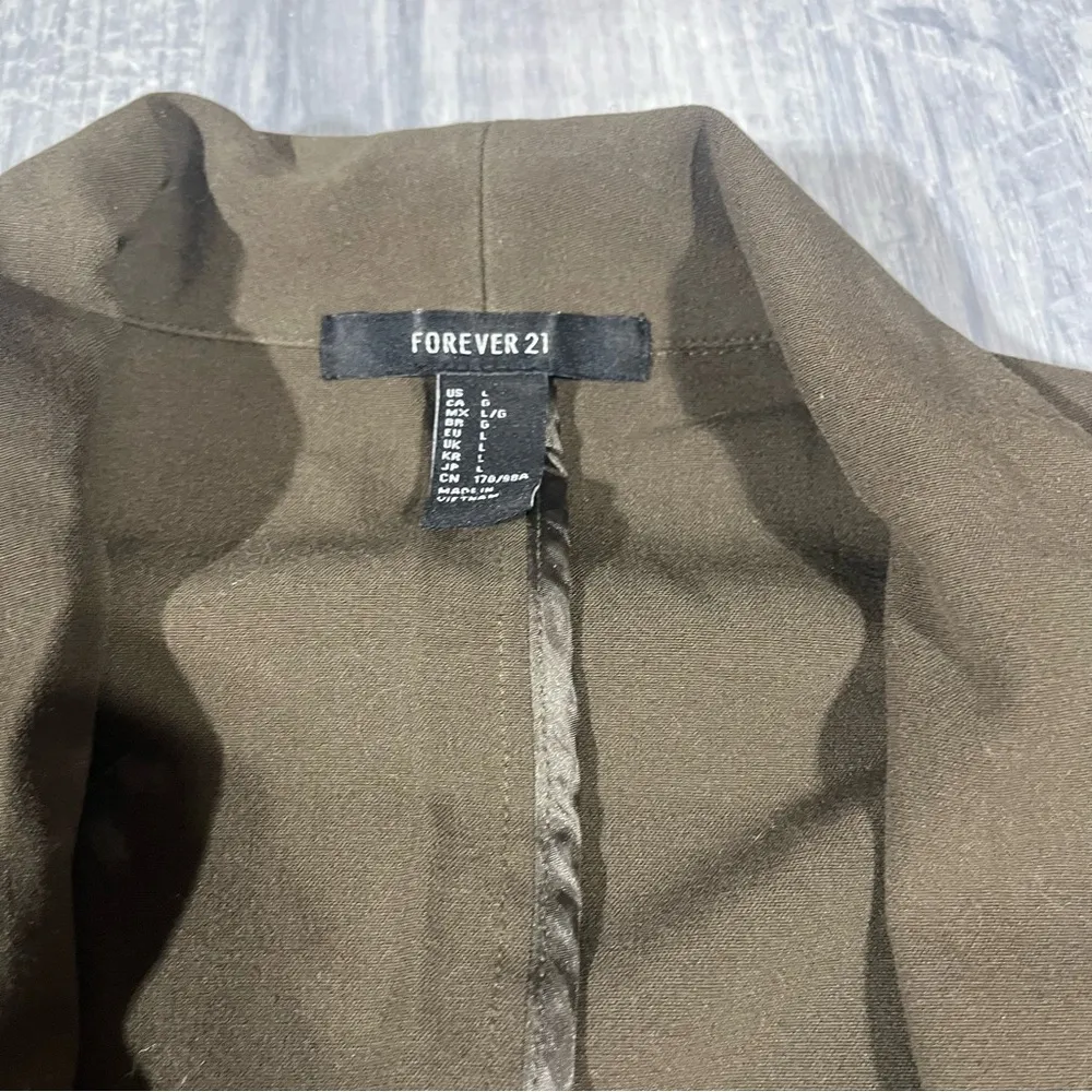 Forever 21 Green/Brown Open Front Blazer; Large Women’s - Image 4