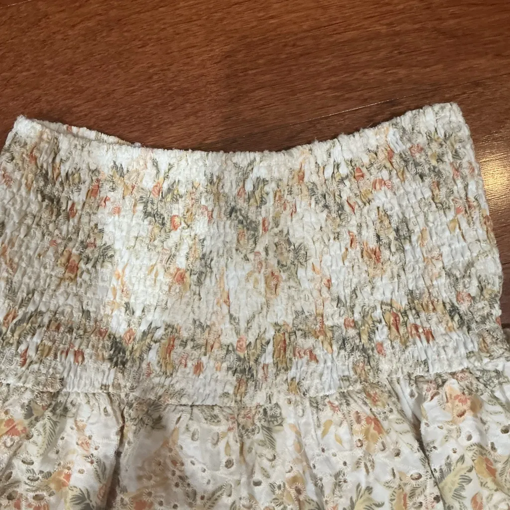 EN SAISON Eyelet Layered Ruffled Mini Skirt / Opposites Skirt Yellow Floral Sz M Size M - Image 3
