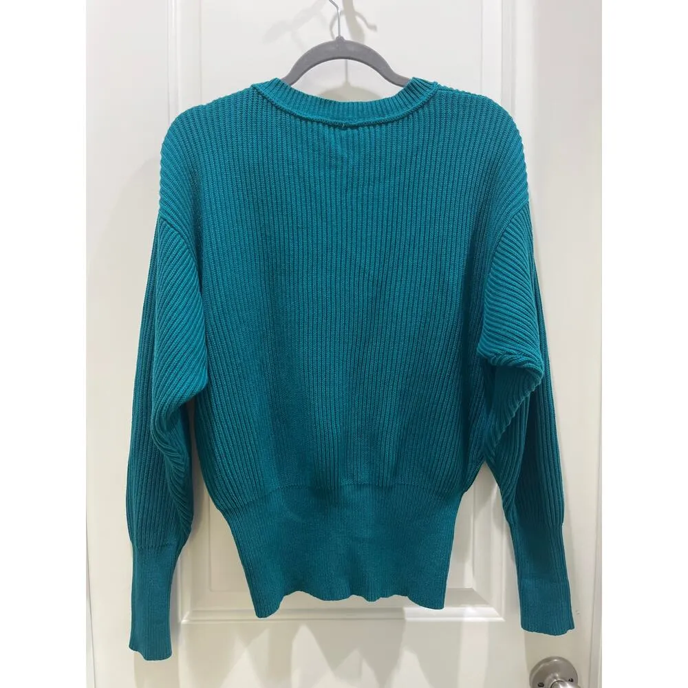 NWT Free People Allure V Neck Ribbed Pullover Sweater in Turquoise Size XS - Image 7